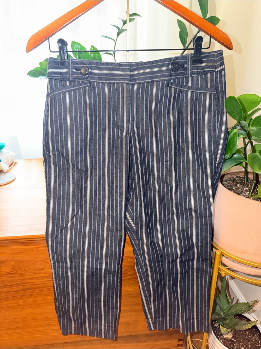 Women’s  Blue and White Pinstripe Capris